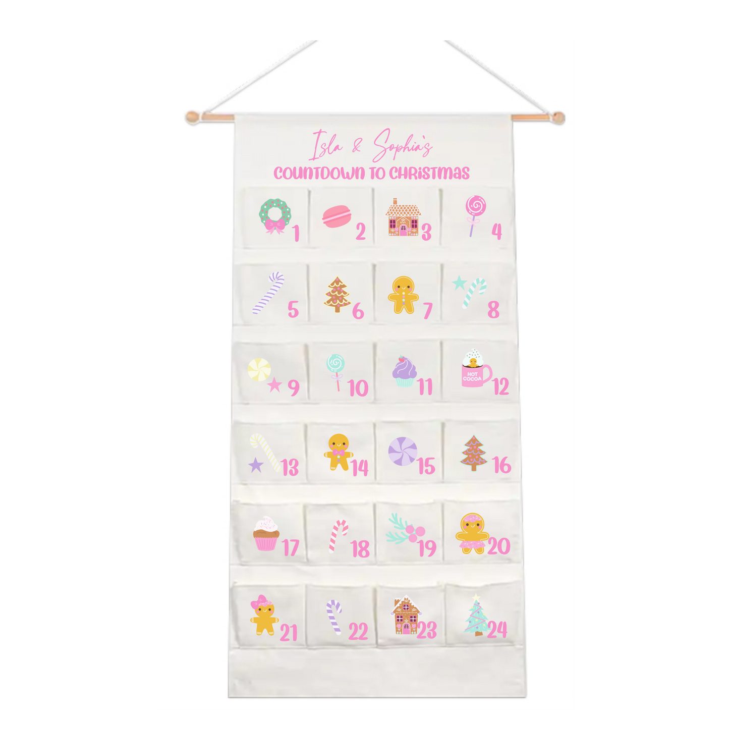 Personalised Large Christmas Advent Calendar - Pink Pastels