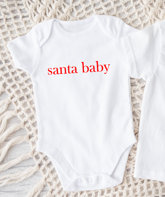 My First Christmas Red Santa Baby WHITE ONESIE Various Sizes