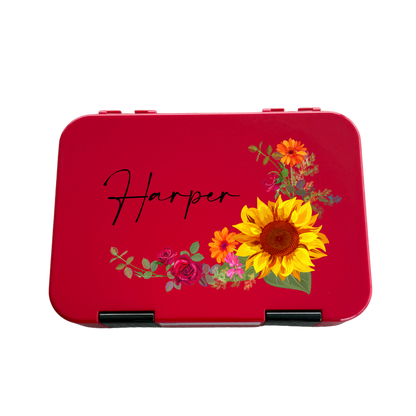 Personalised Lunch Boxes - Red Sunflower